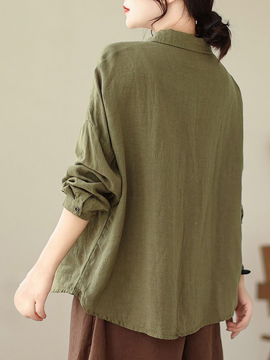 Olive Green Long Sleeve Cotton Shirt