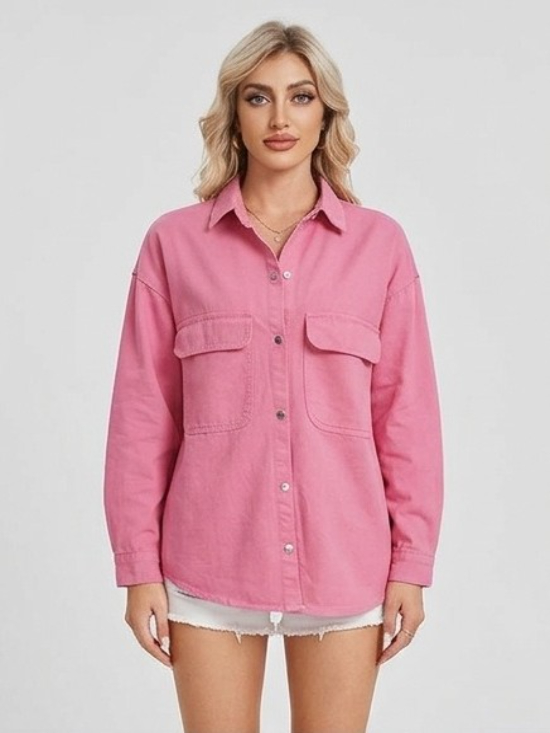 Long Sleeve Pink Denim Shirt Jacket