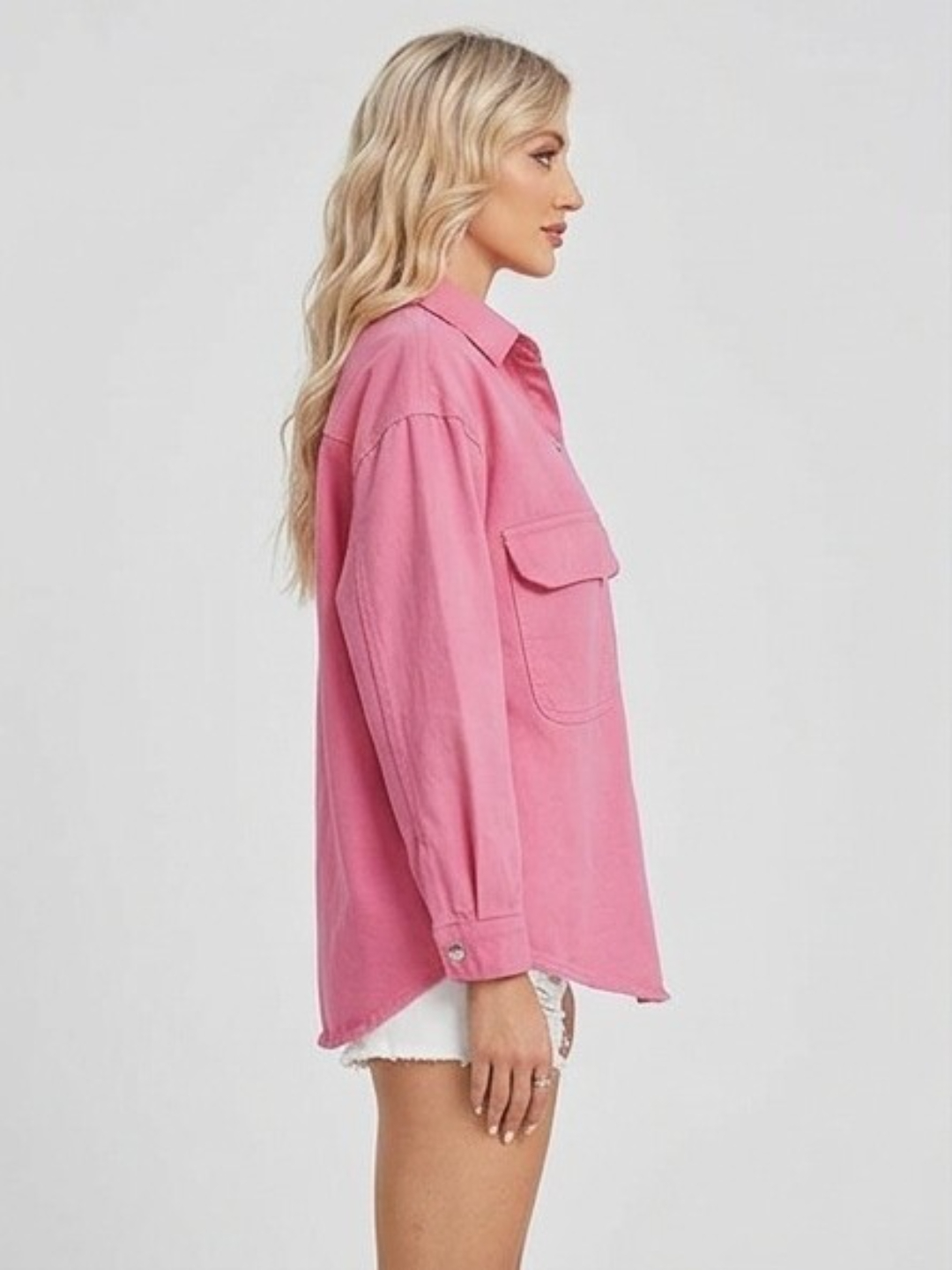 Long Sleeve Pink Denim Shirt Jacket
