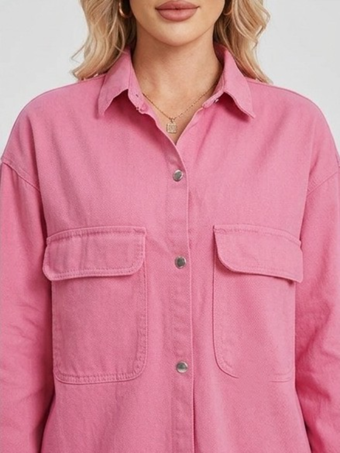 Long Sleeve Pink Denim Shirt Jacket
