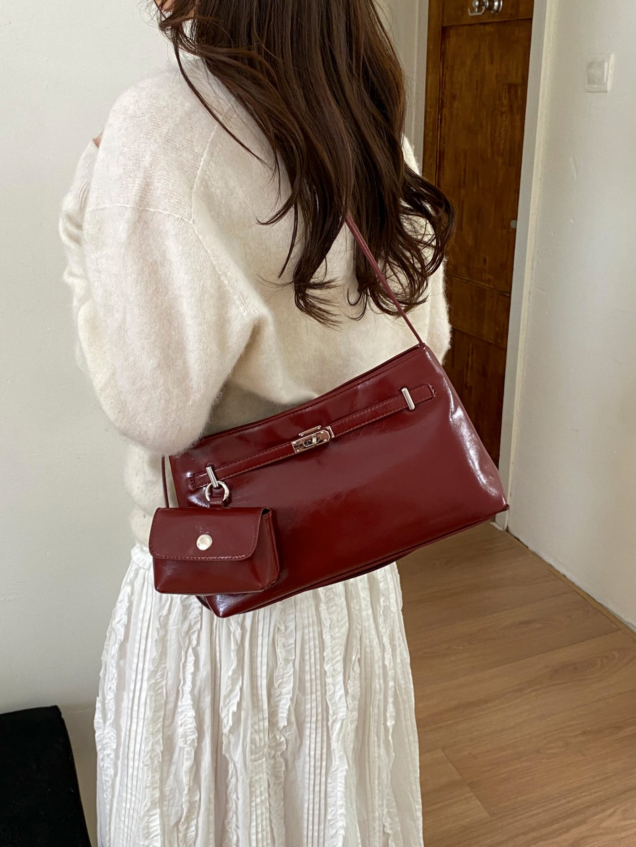Red Patent Faux Leather Shoulder Tote Bag