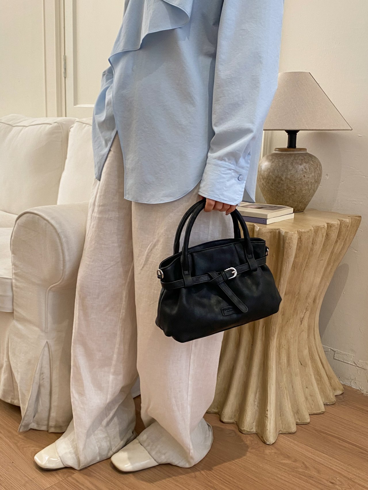 Black Everyday Handbag with Buckle Detail
