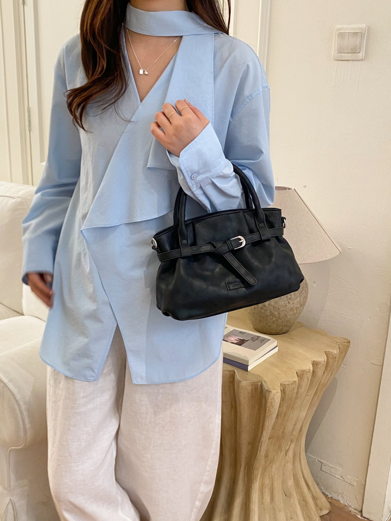Black Everyday Handbag with Buckle Detail