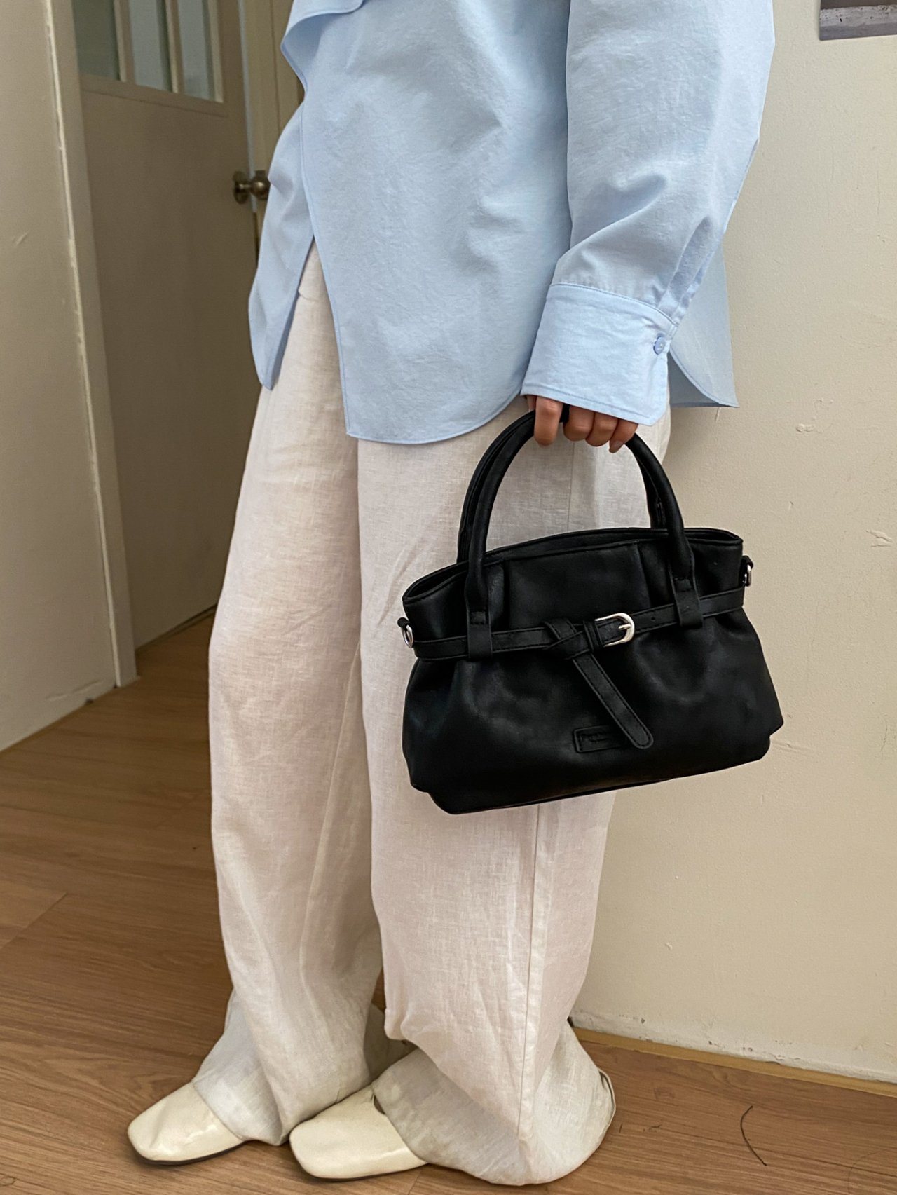 Black Everyday Handbag with Buckle Detail