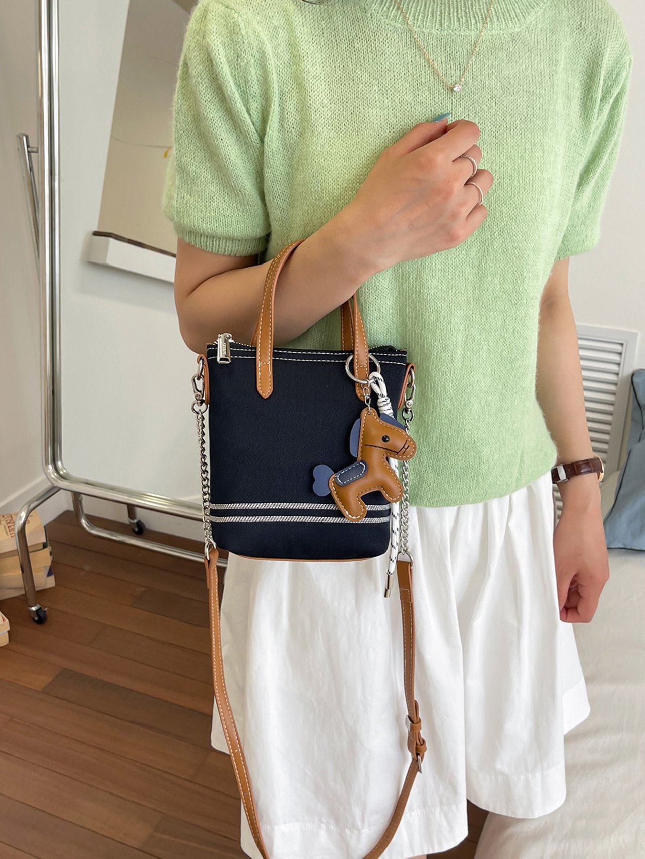 Navy Blue Handbag with Long Strap