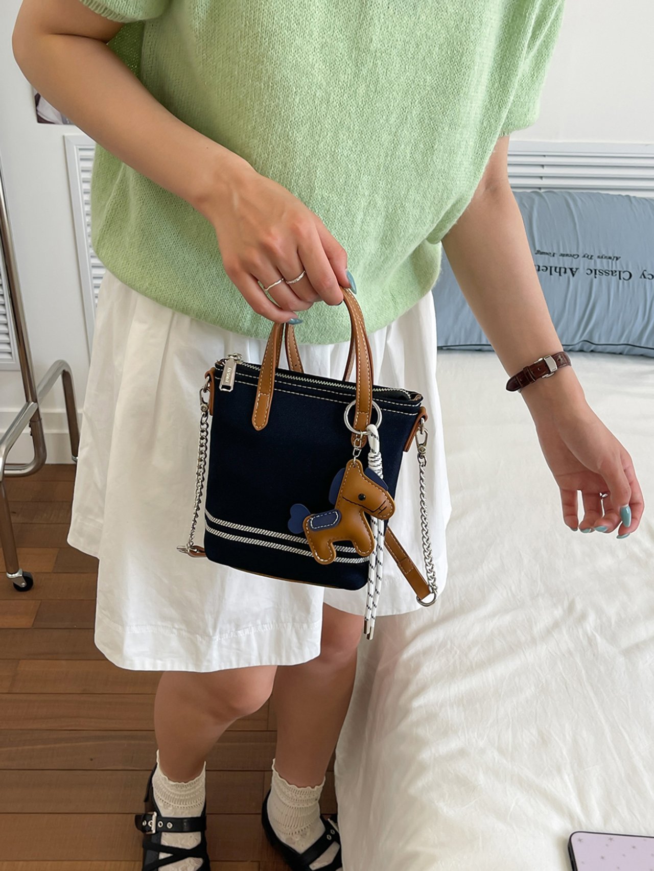 Navy Blue Handbag with Long Strap