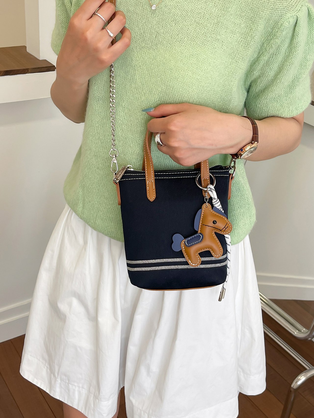 Navy Blue Handbag with Long Strap