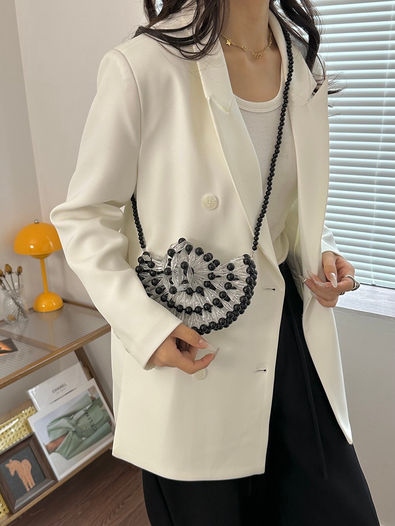 Black Beaded Spiral Crossbody Bag