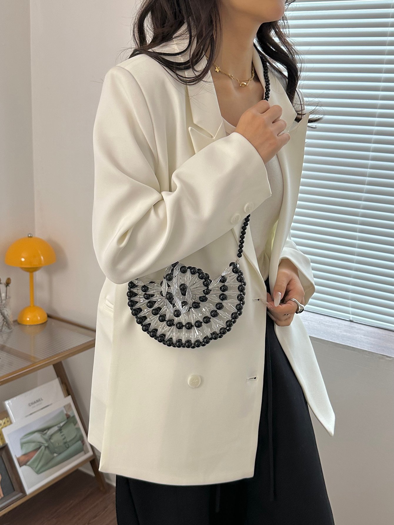 Black Beaded Spiral Crossbody Bag