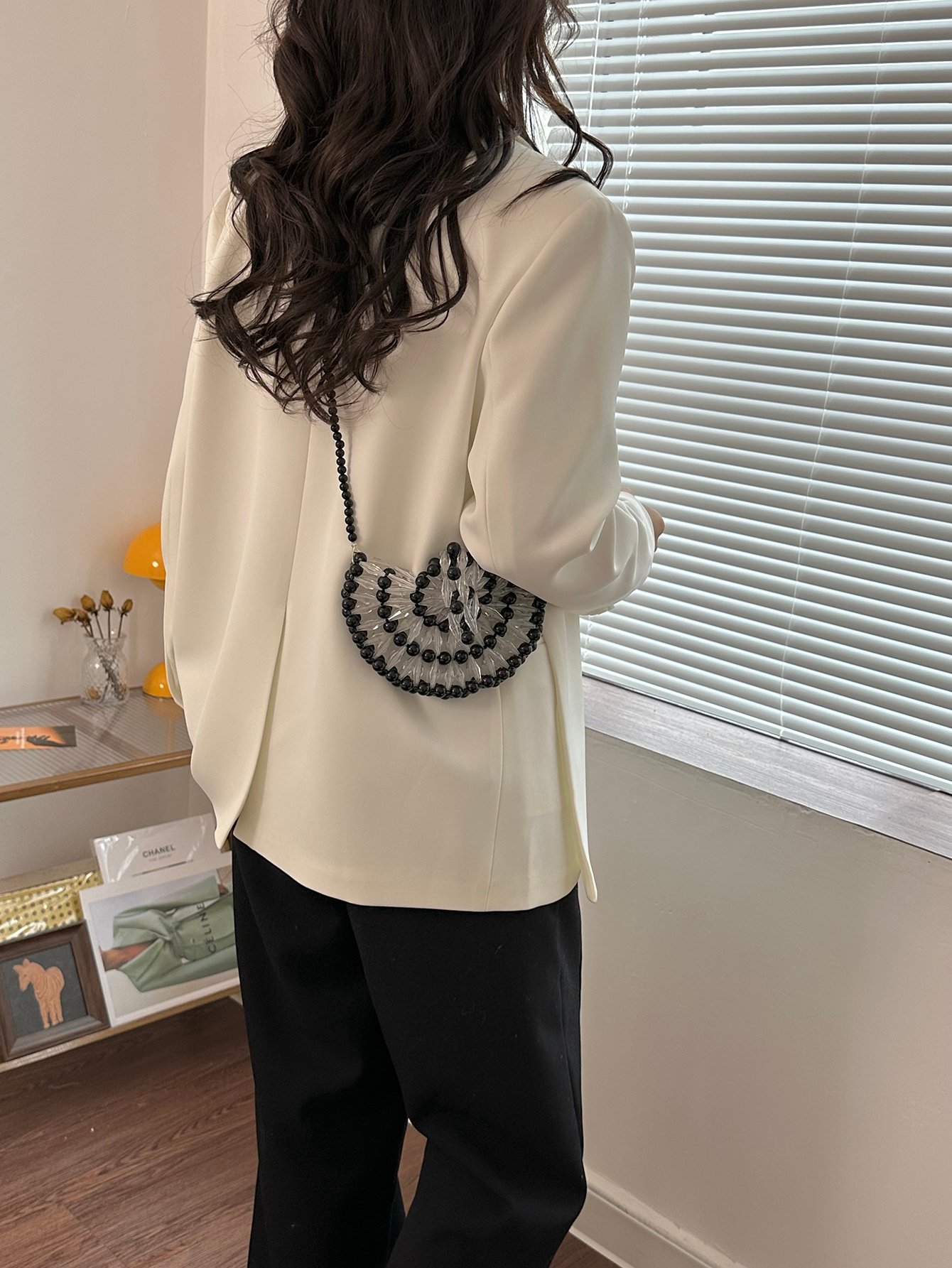 Black Beaded Spiral Crossbody Bag