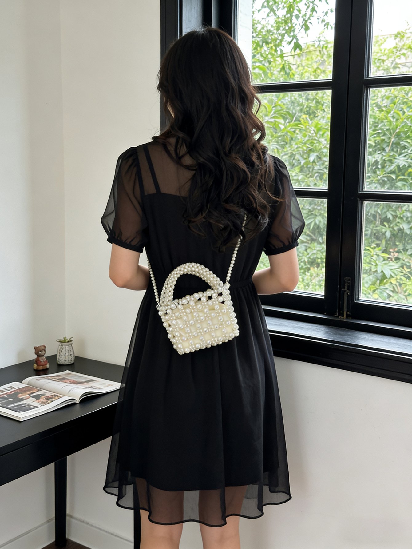 Pearl Embellished Off-White Crossbody Bag