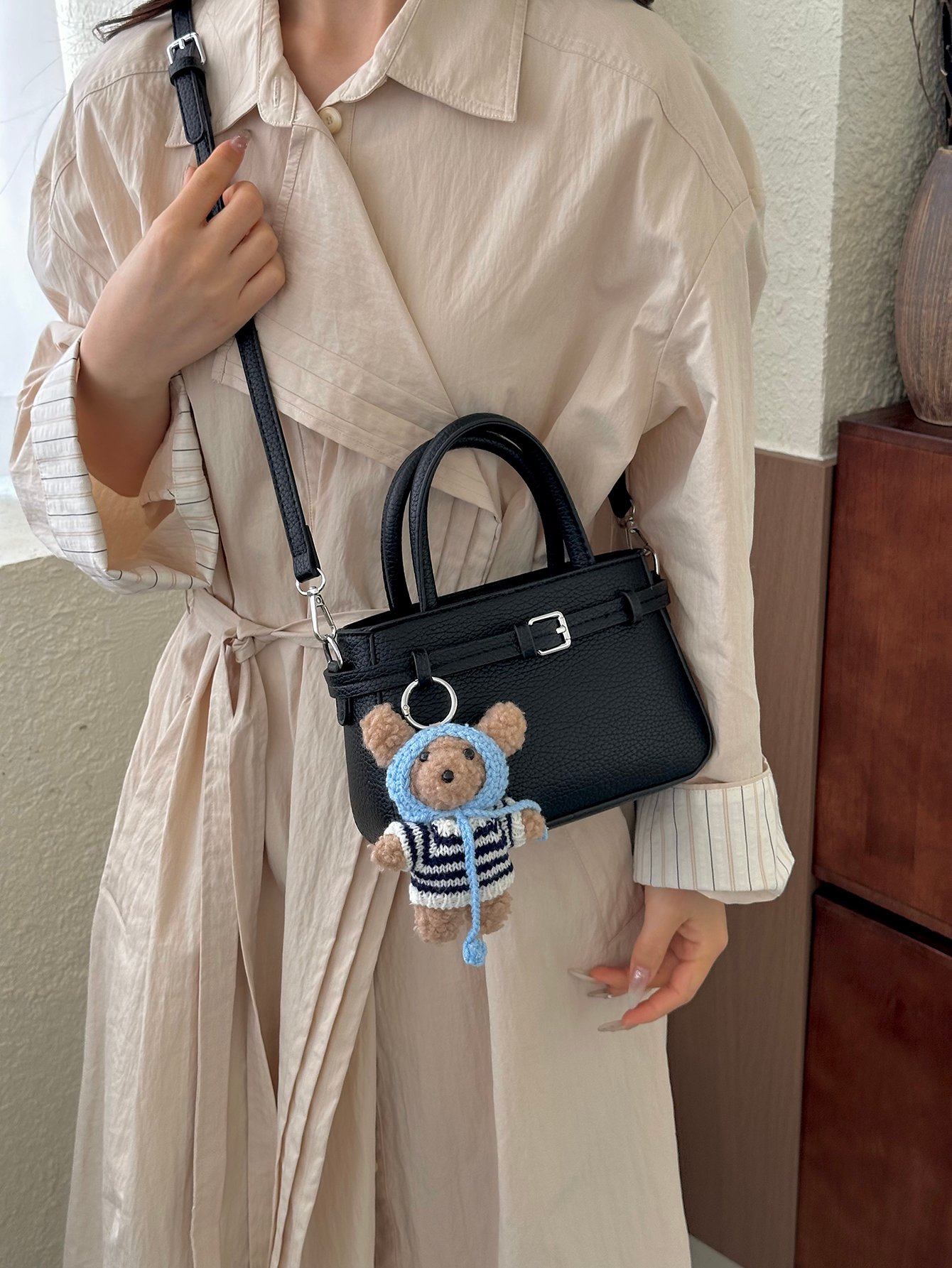 Black Pebble Textured Crossbody Bag