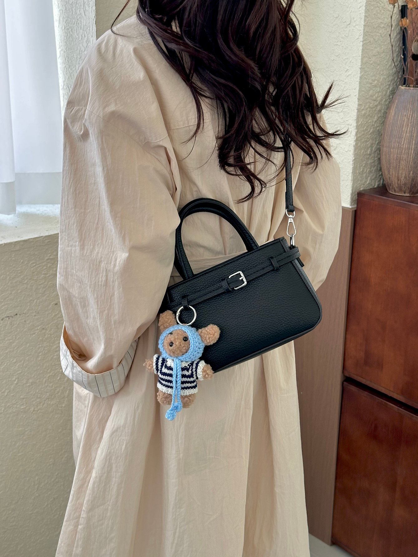 Black Pebble Textured Crossbody Bag