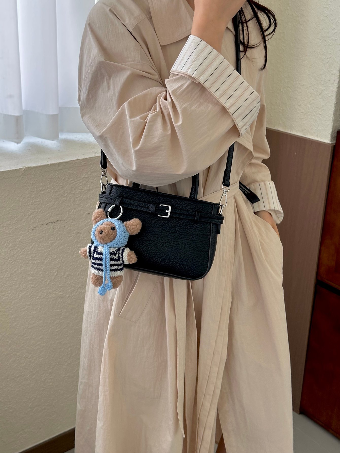 Black Pebble Textured Crossbody Bag