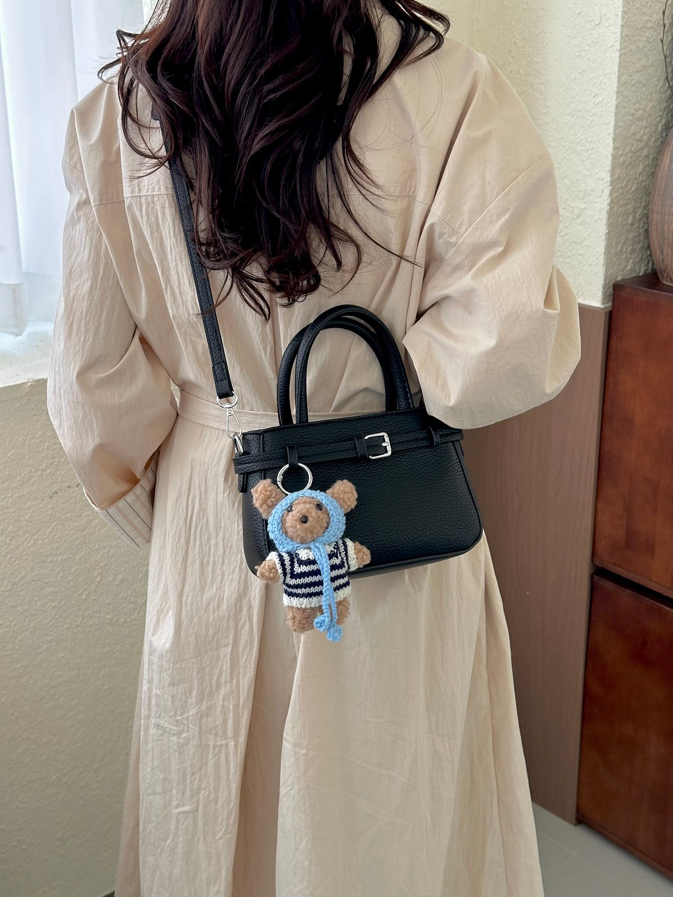 Black Pebble Textured Crossbody Bag