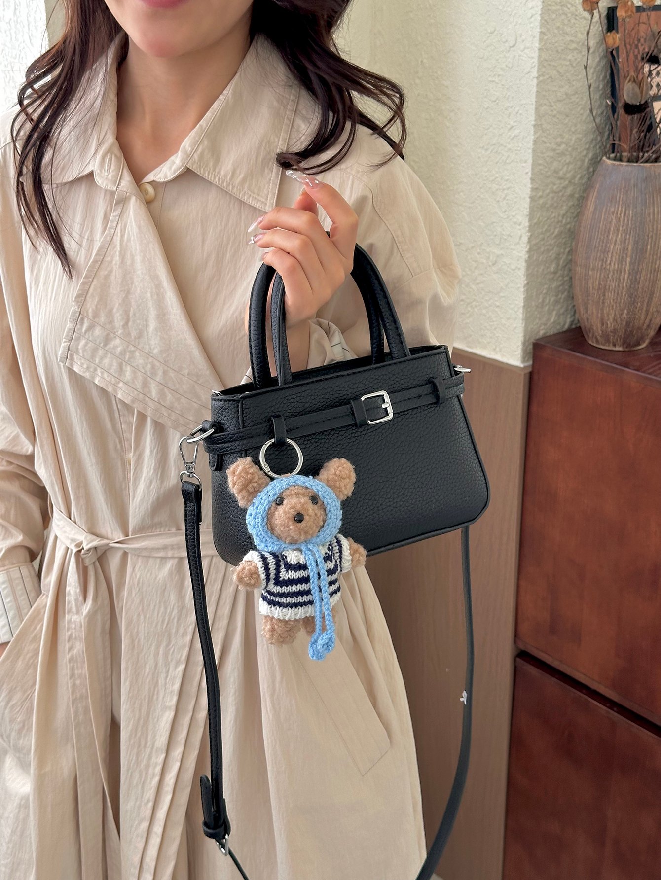 Black Pebble Textured Crossbody Bag