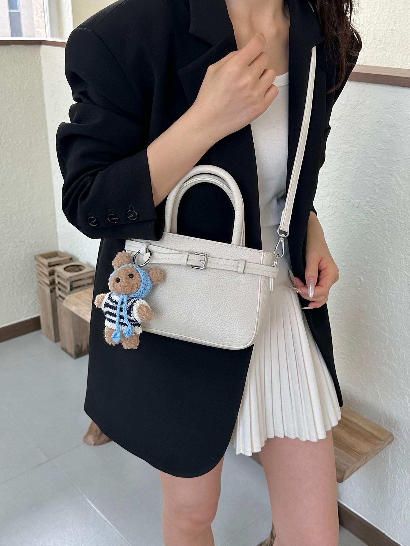 Off-White Crossbody Bag with Buckle Detail