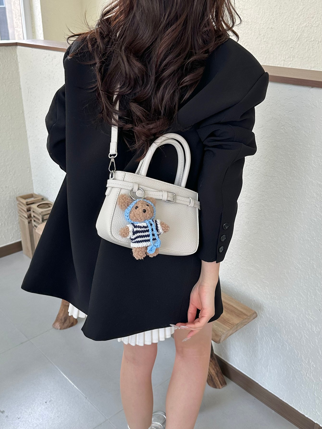 Off-White Crossbody Bag with Buckle Detail