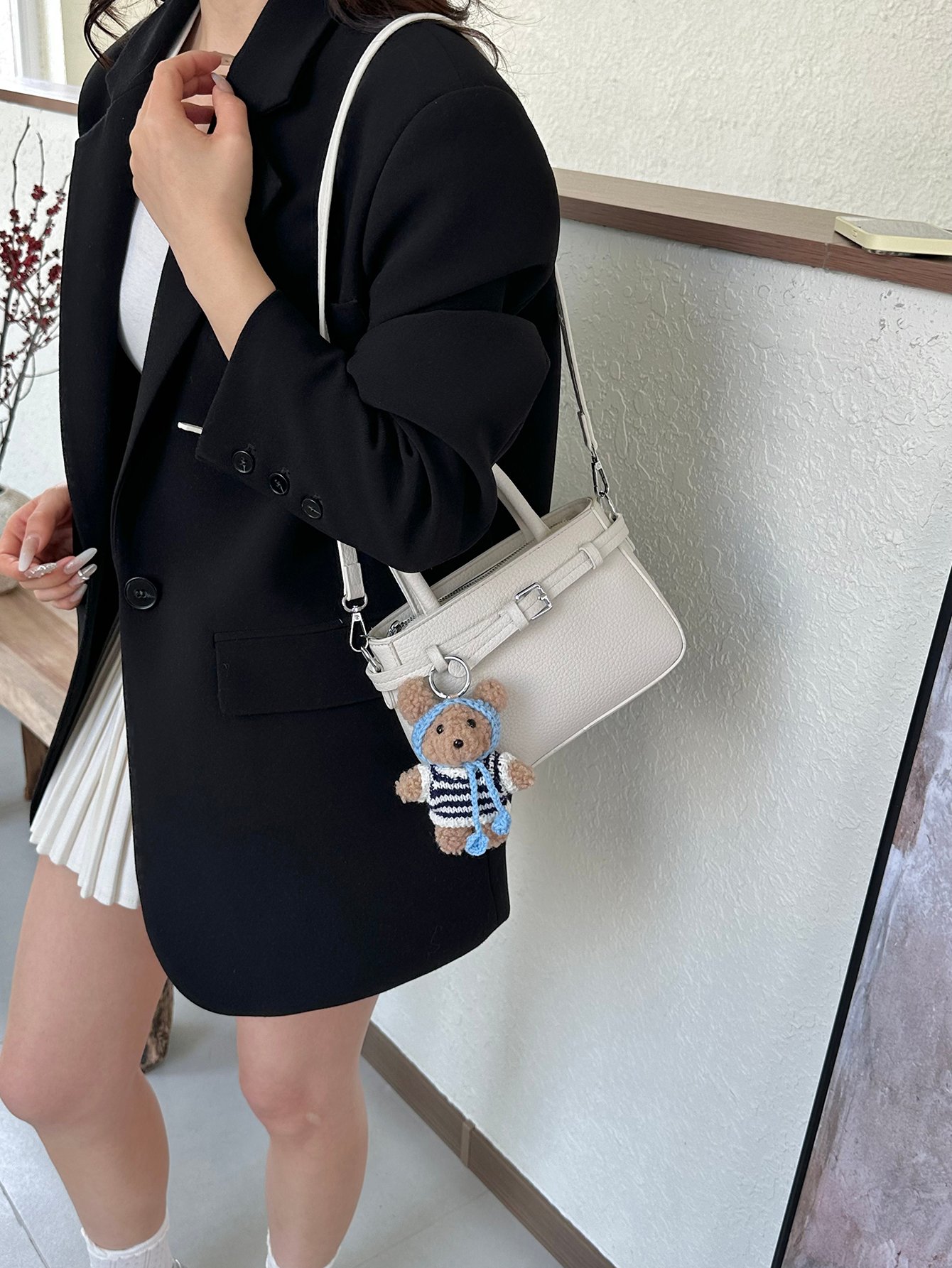Off-White Crossbody Bag with Buckle Detail