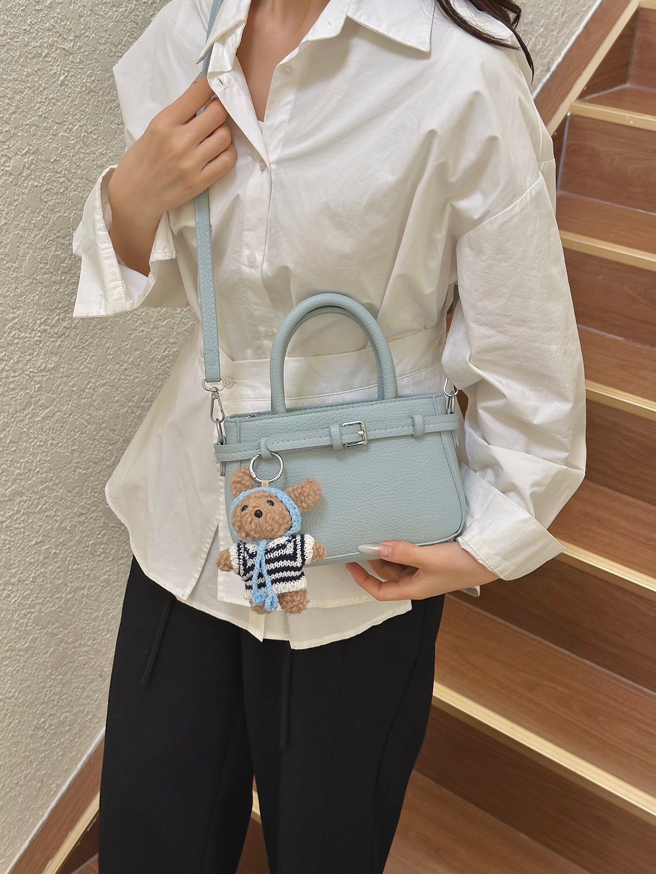 Sky Blue Mini Tote Crossbody Bag