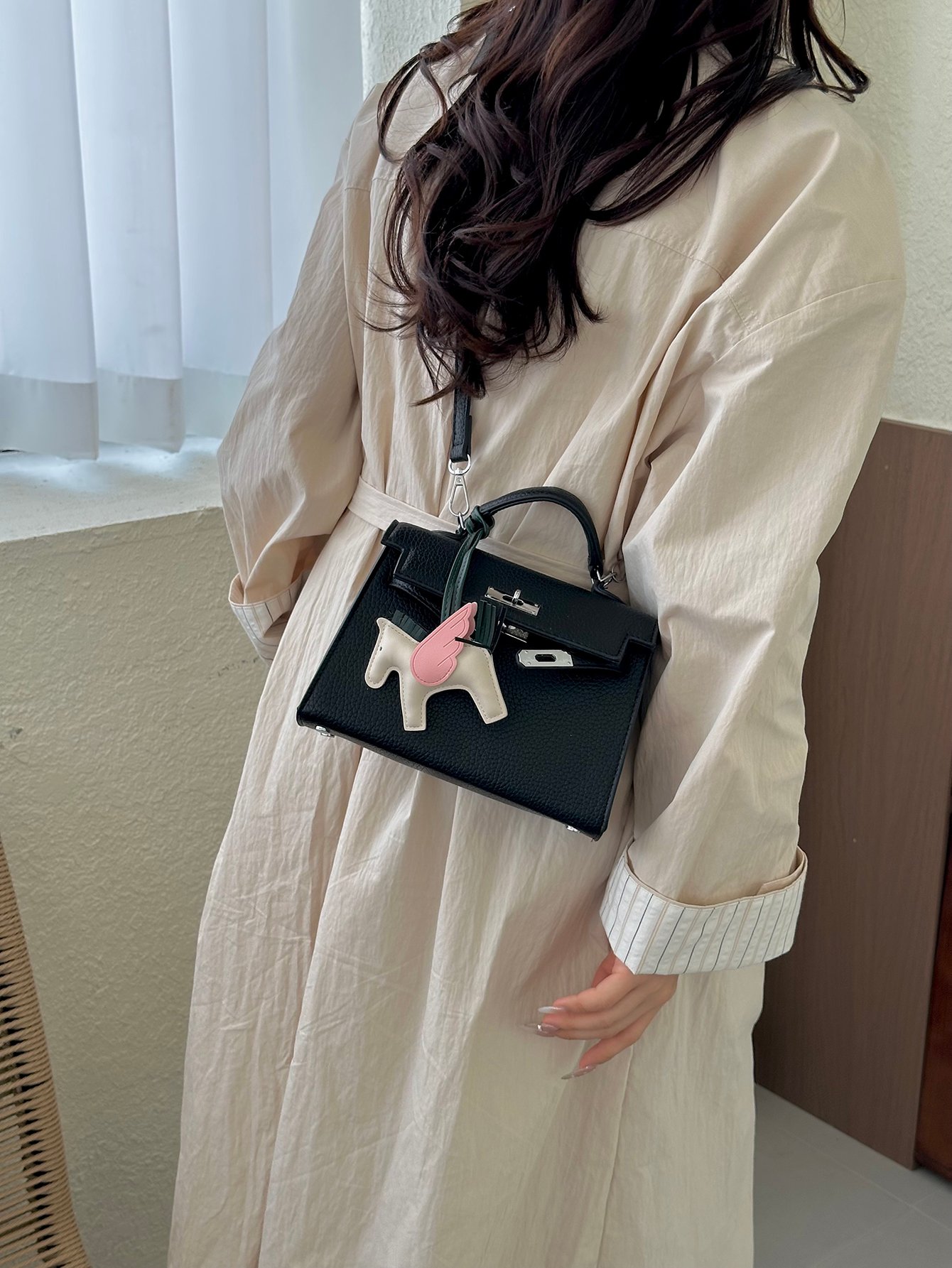 Black Crossbody Bag with Pegasus Charm