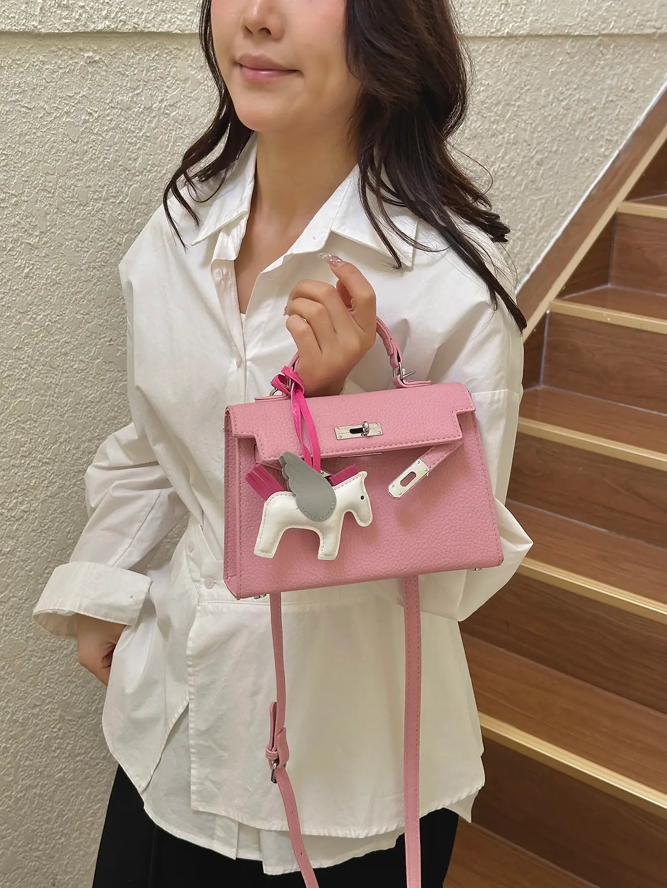 Pink Crossbody Bag with Charm