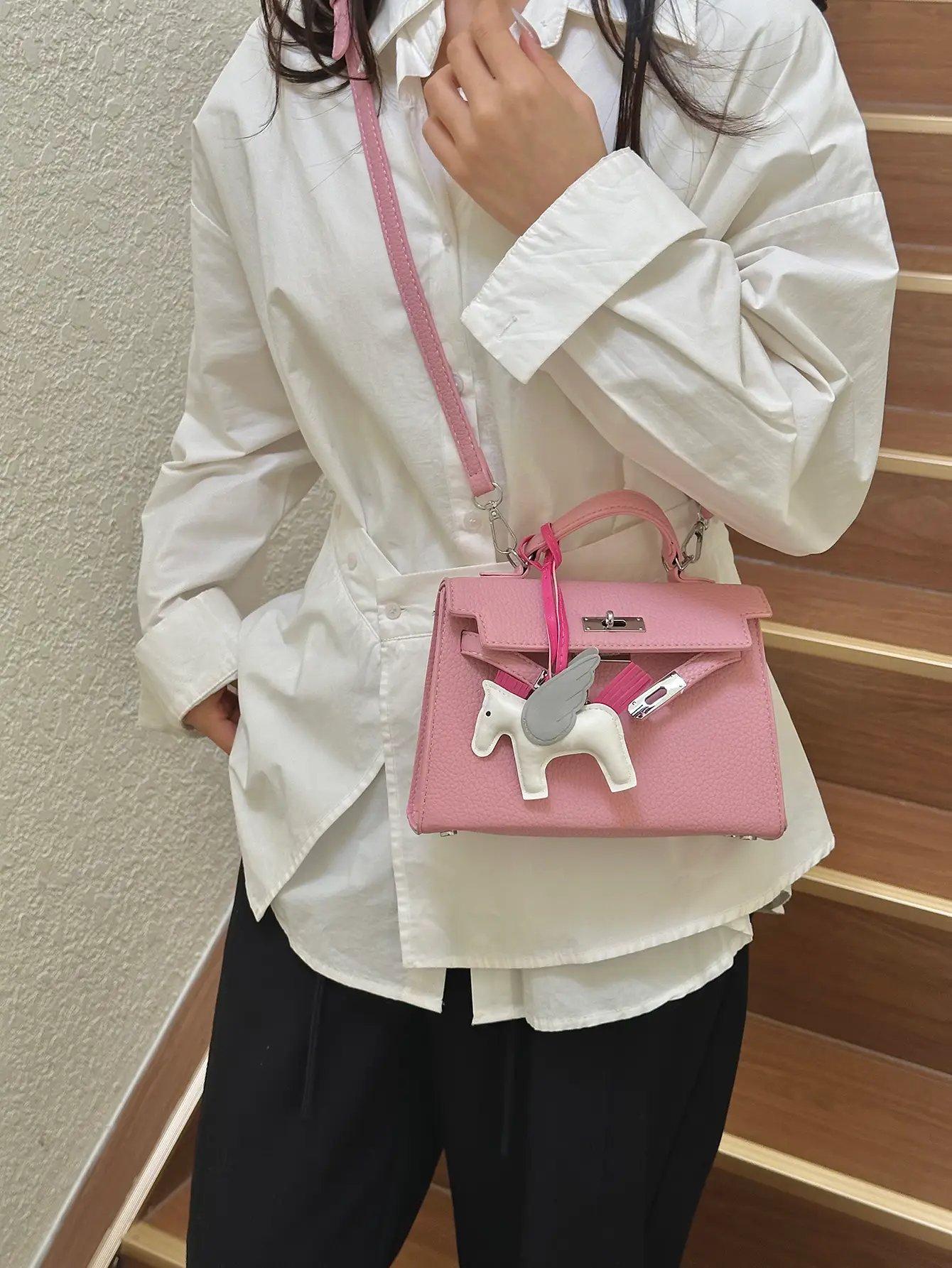 Pink Crossbody Bag with Charm