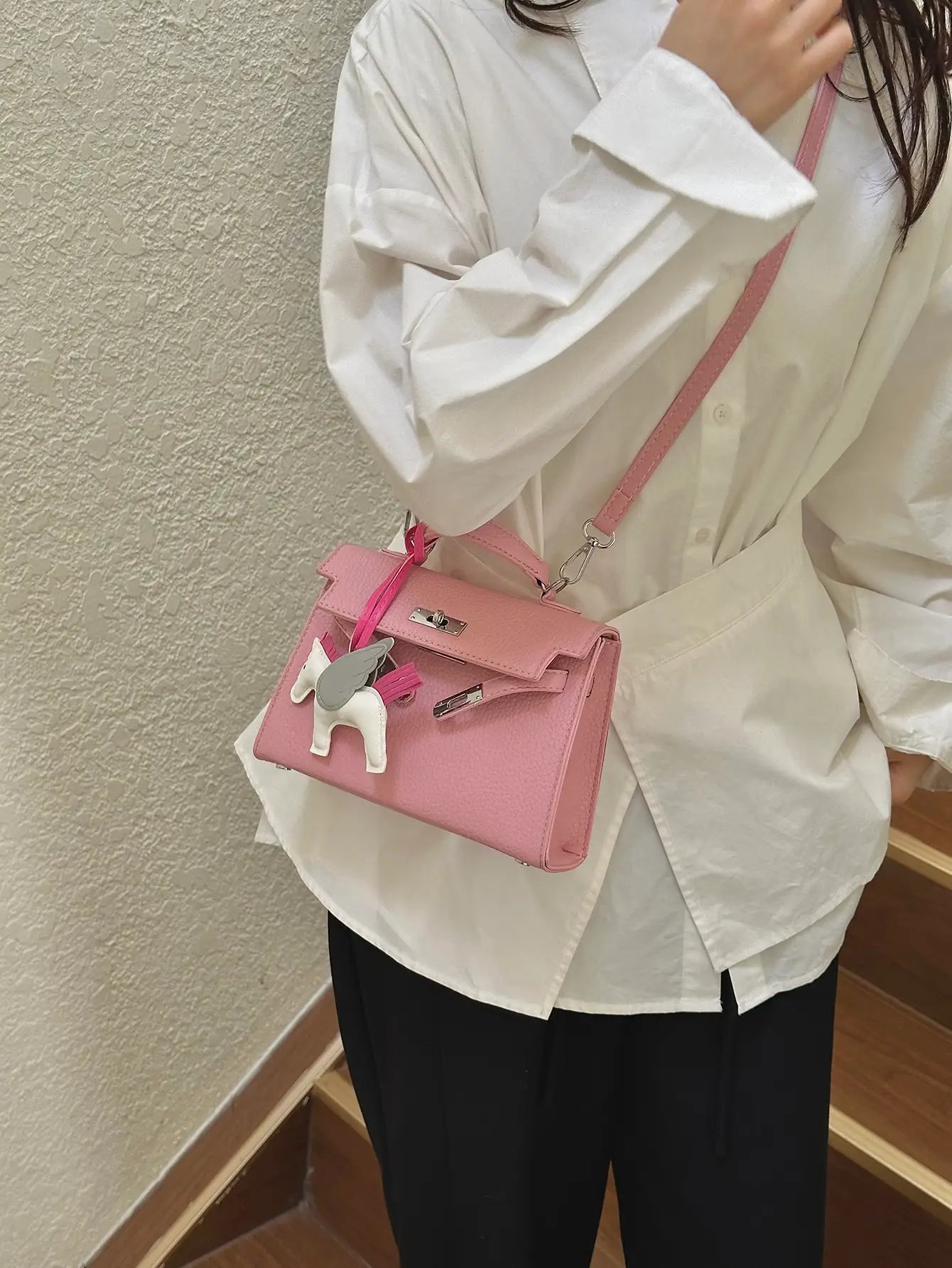 Pink Crossbody Bag with Charm