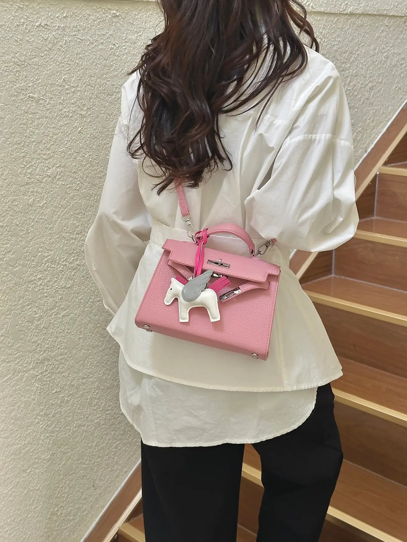 Pink Crossbody Bag with Charm