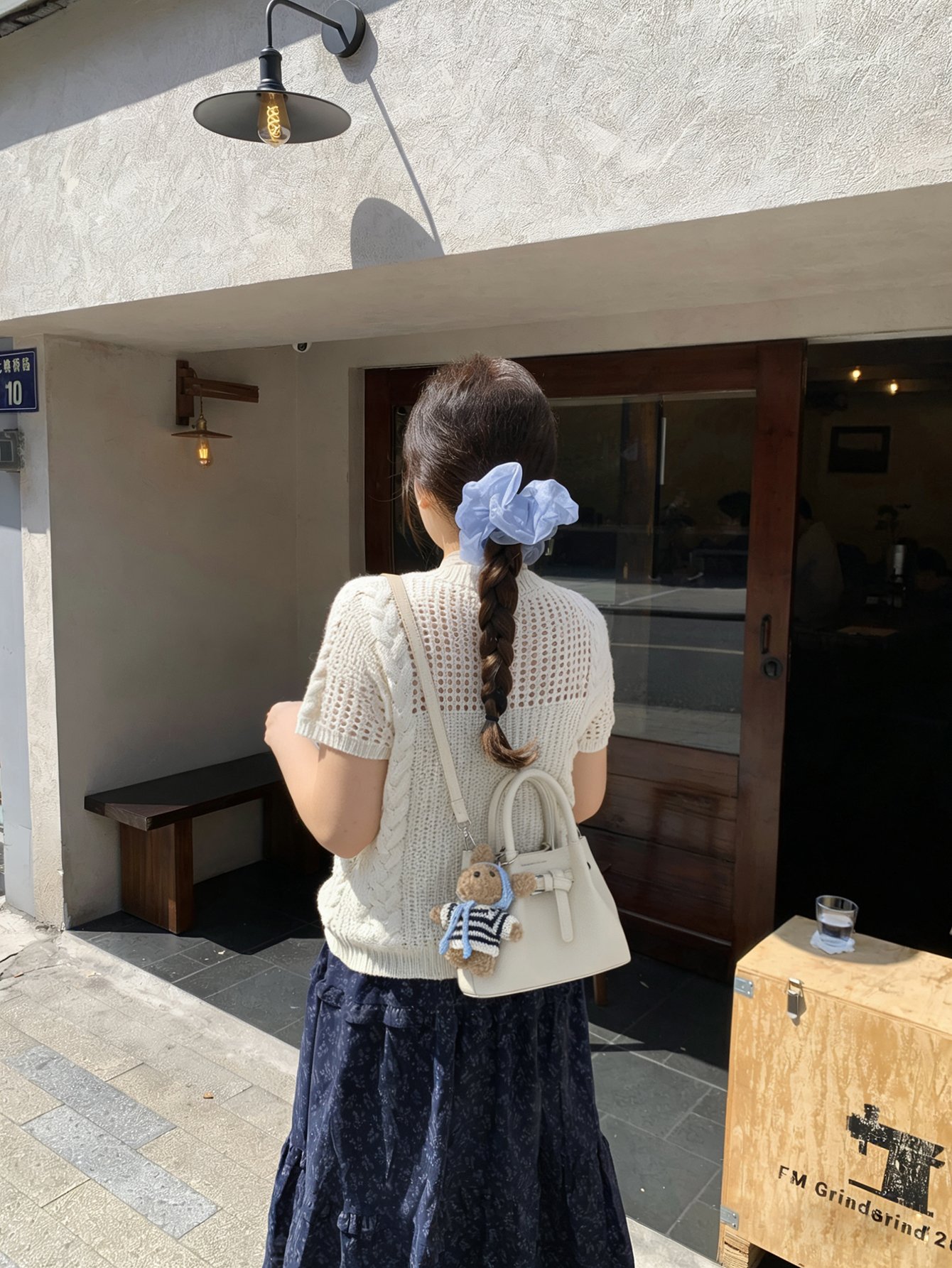 Off-White Crossbody Bag with Teddy Charm