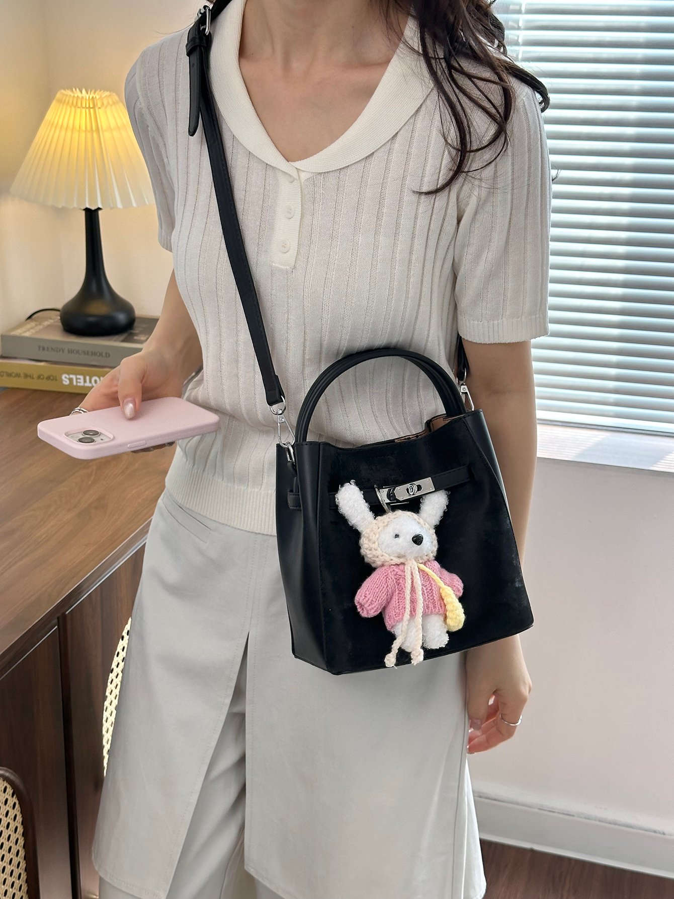 Black Tote Bag with Detachable Shoulder Strap