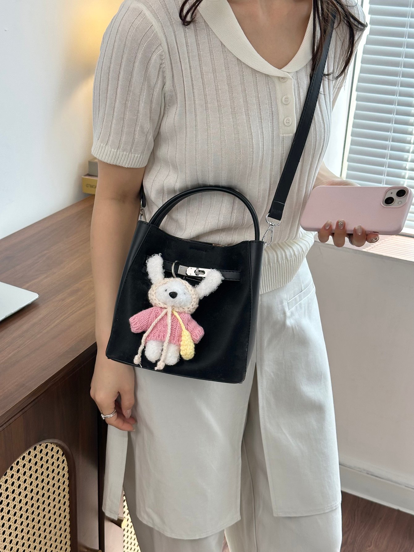 Black Tote Bag with Detachable Shoulder Strap