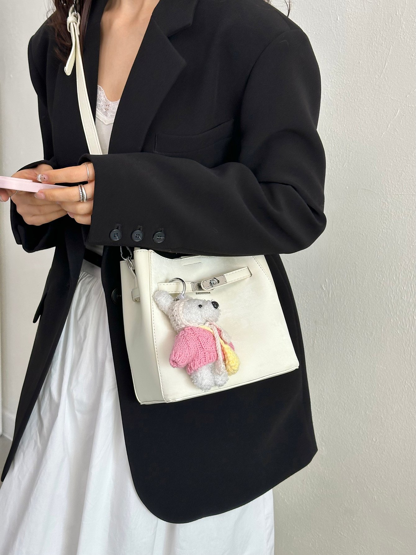 Off-White Crossbody Bag with Charm