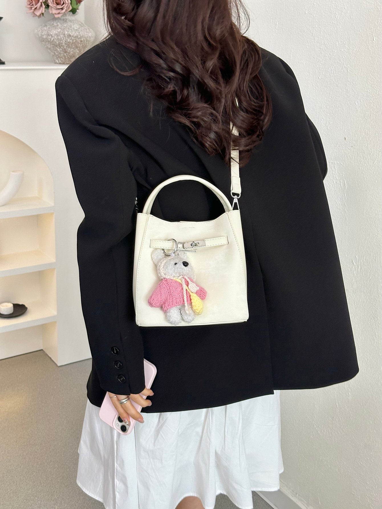 Off-White Crossbody Bag with Charm