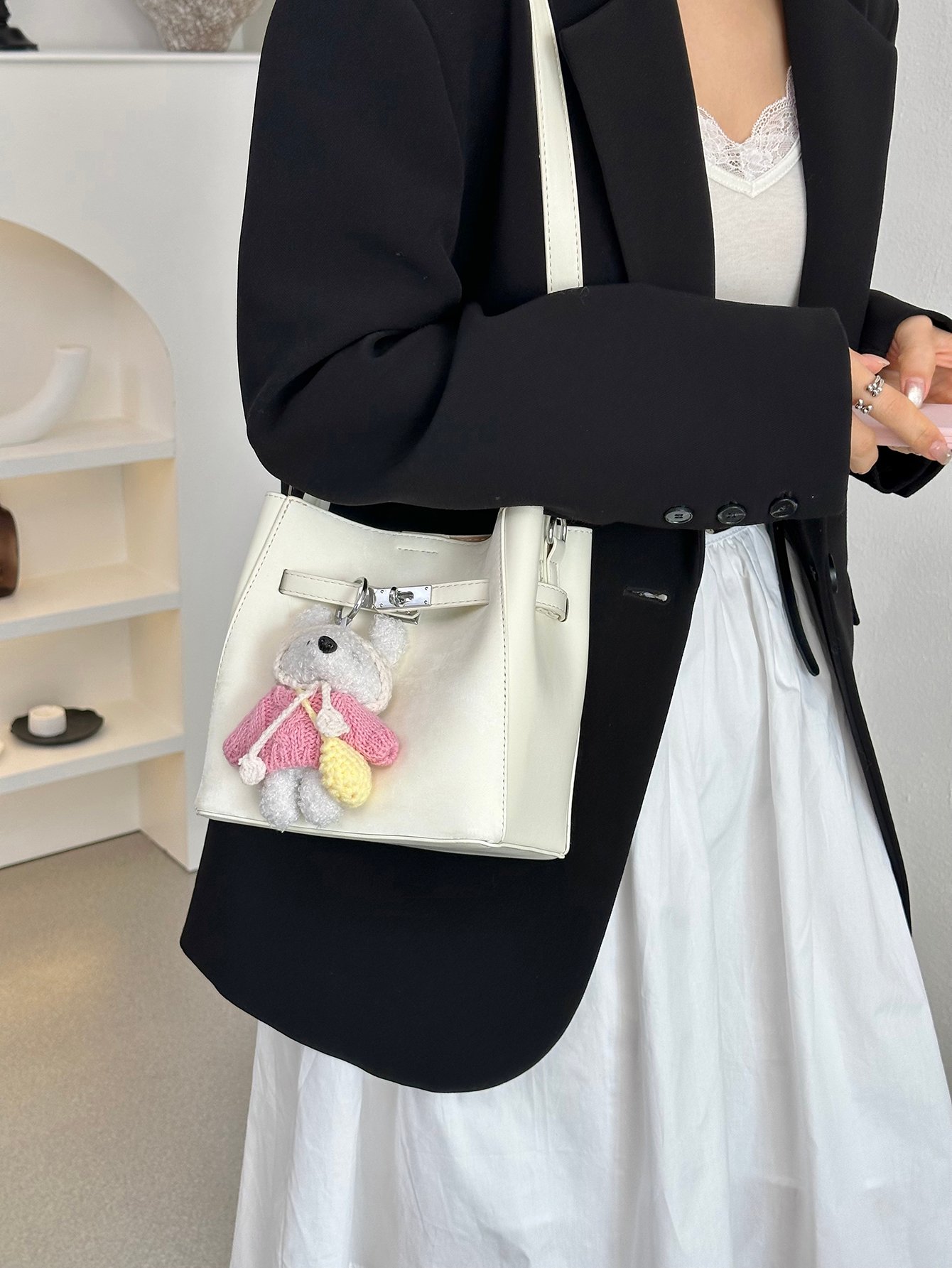 Off-White Crossbody Bag with Charm