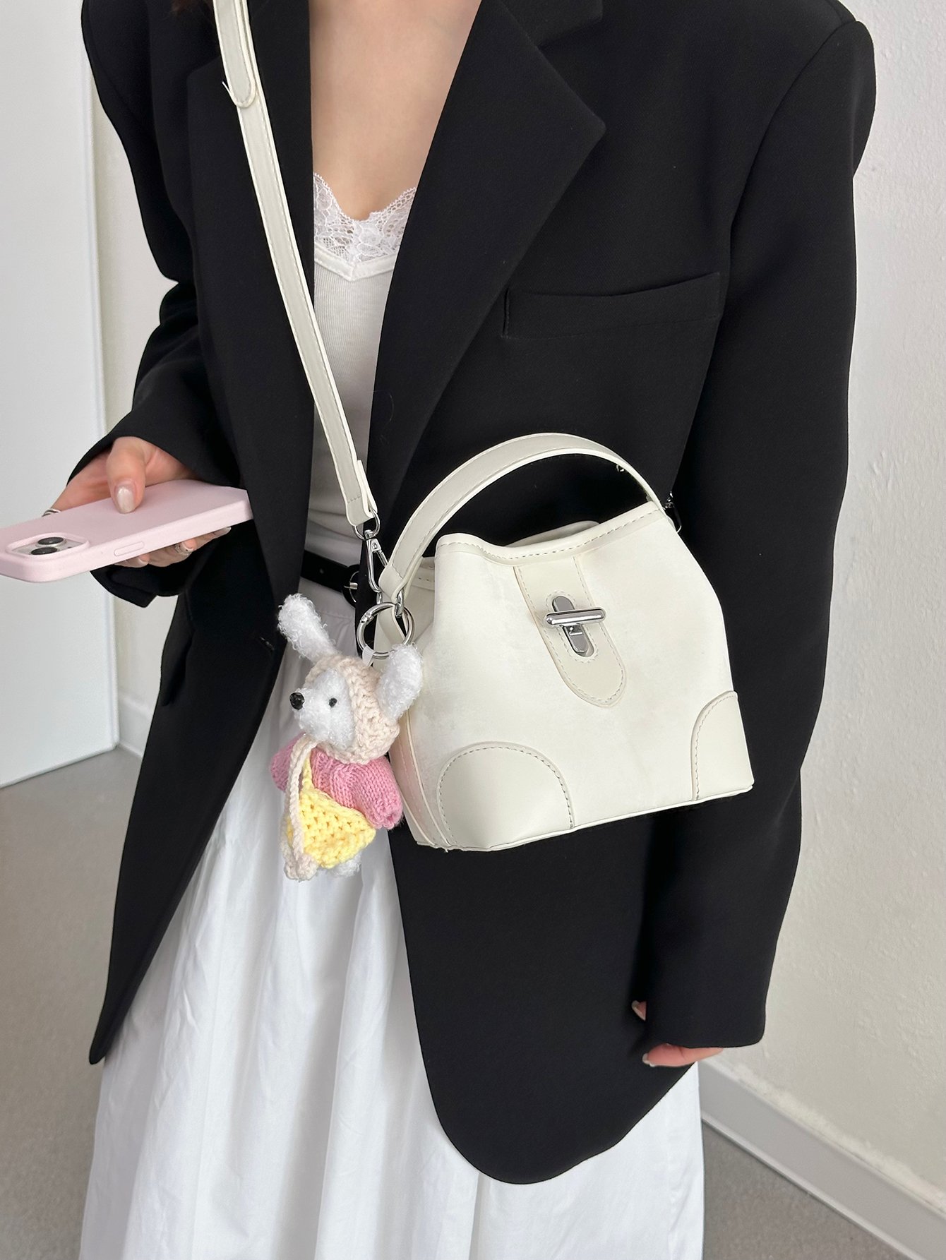 Off-White Crossbody Bag with Top Handle