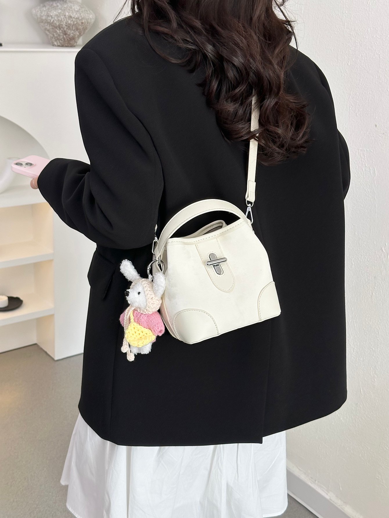 Off-White Crossbody Bag with Top Handle
