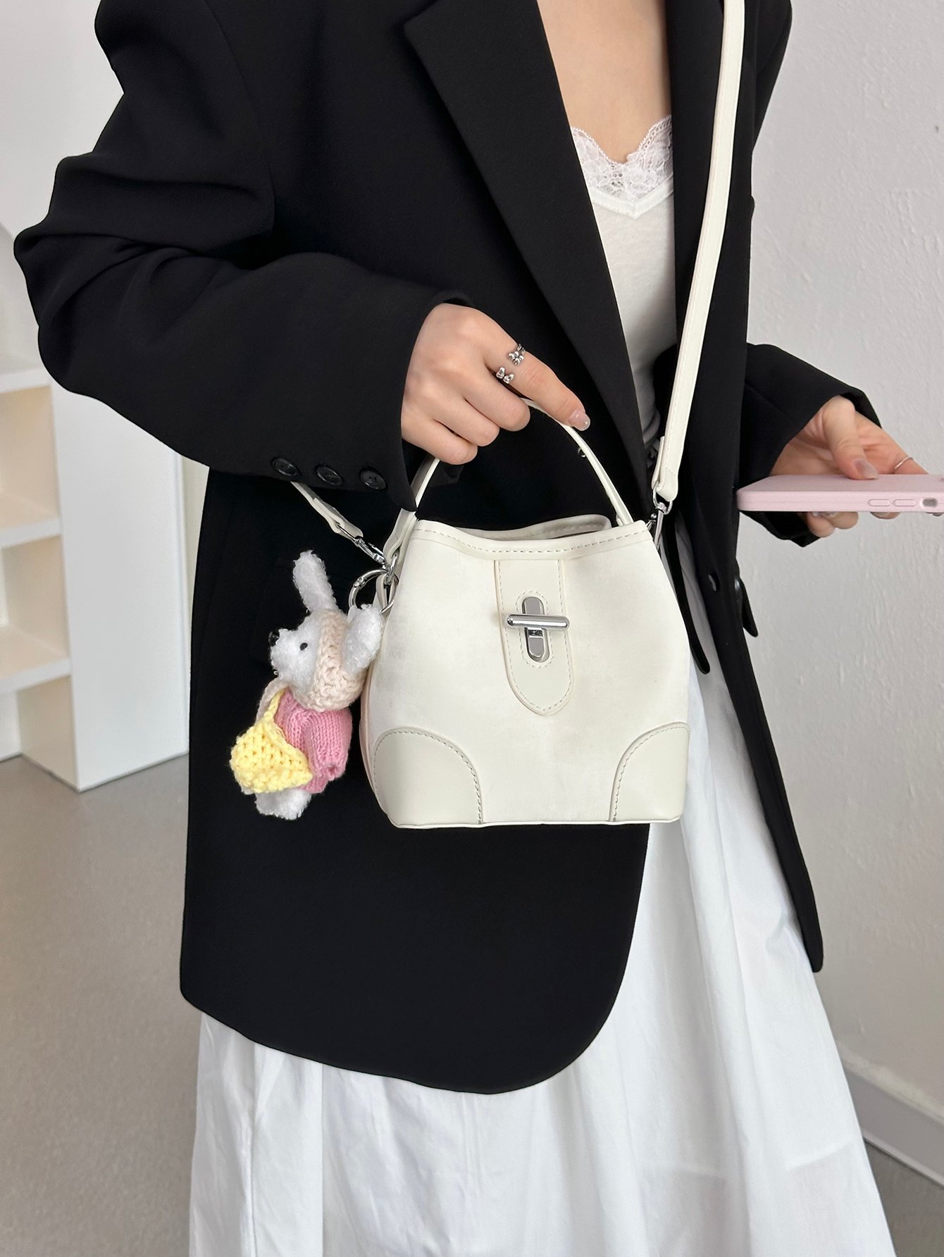 Off-White Crossbody Bag with Top Handle