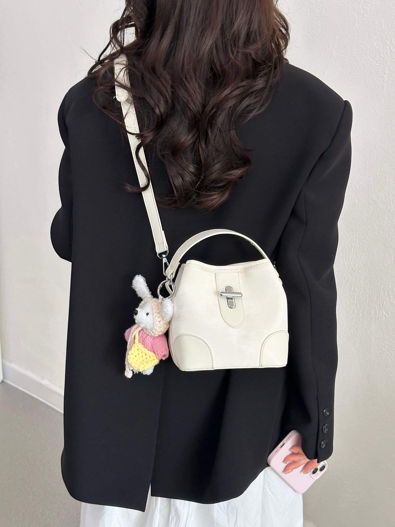 Off-White Crossbody Bag with Top Handle