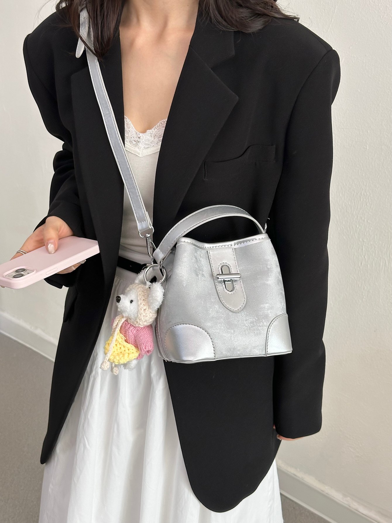 Silver Crossbody Bag with Adjustable Strap