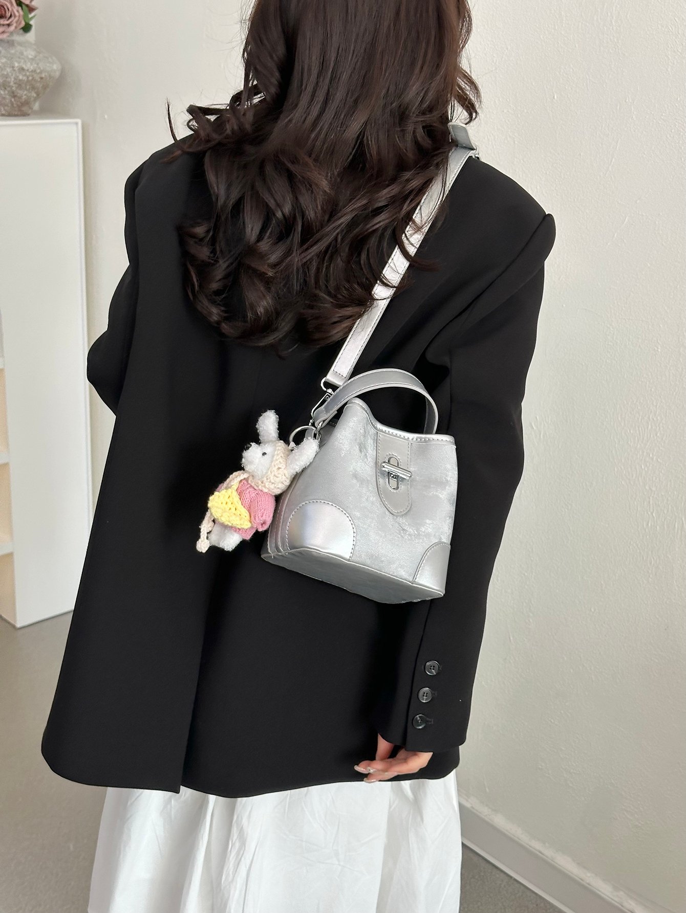 Silver Crossbody Bag with Adjustable Strap