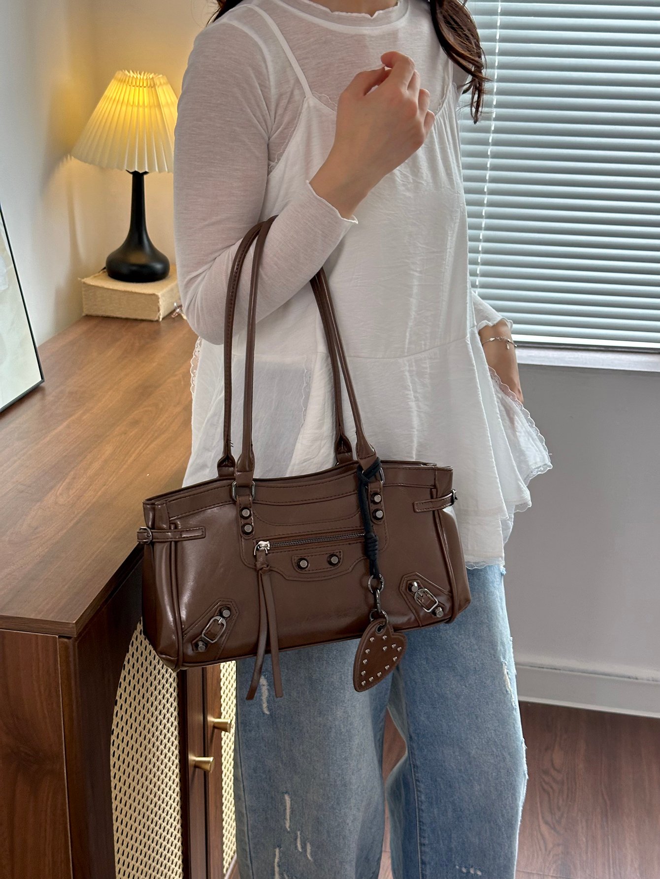 Coffee Brown Plain Shoulder Bag
