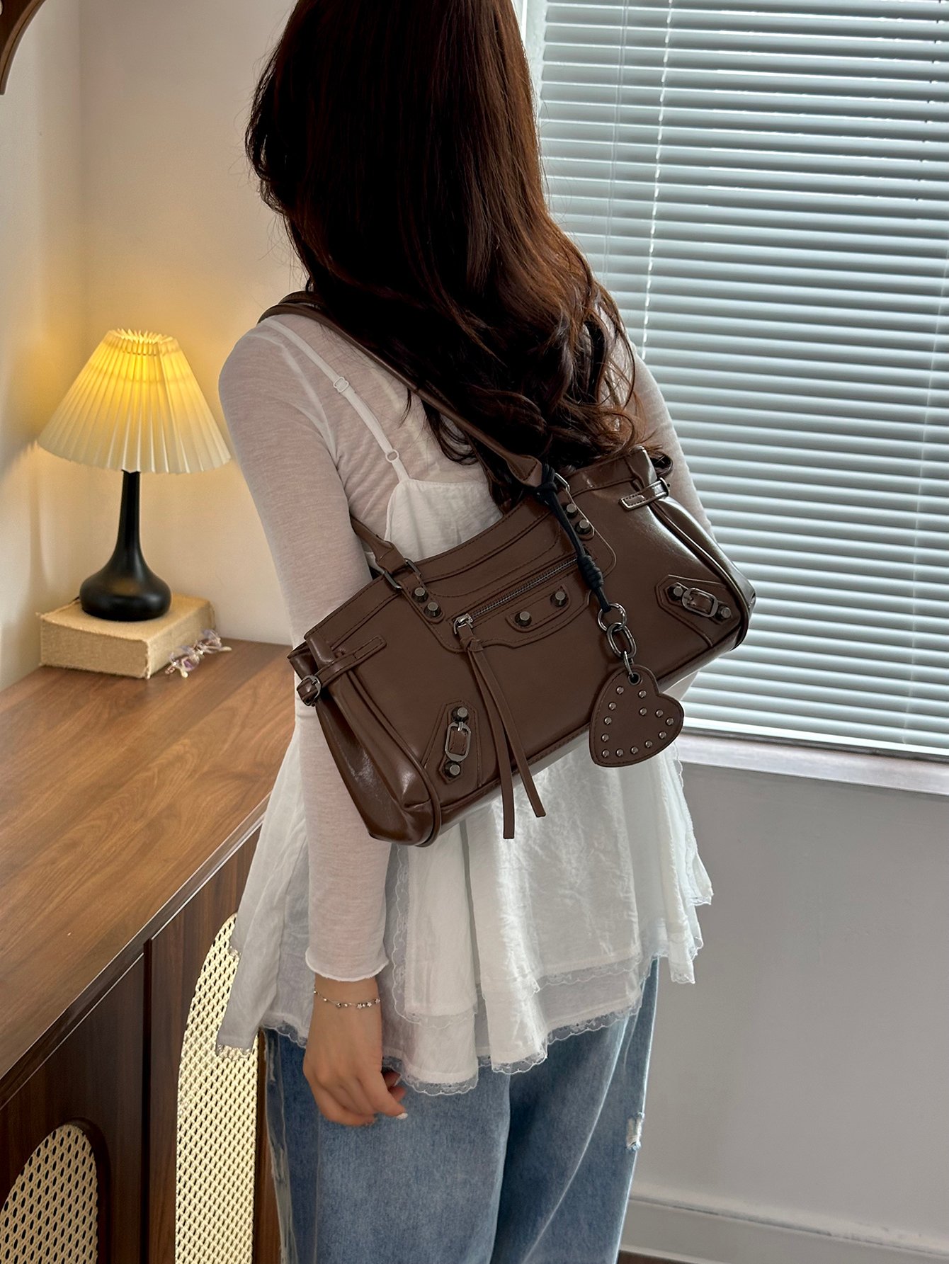 Coffee Brown Plain Shoulder Bag