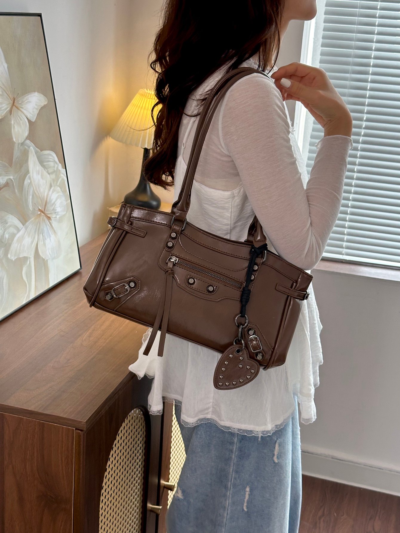 Coffee Brown Plain Shoulder Bag