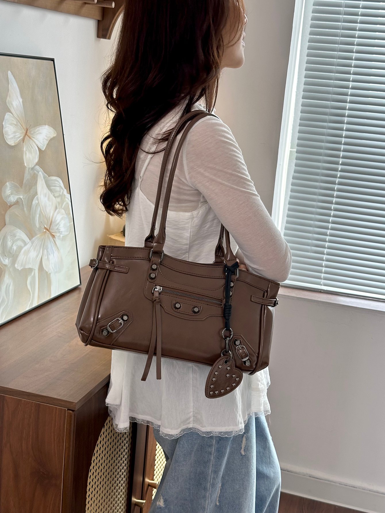 Coffee Brown Plain Shoulder Bag