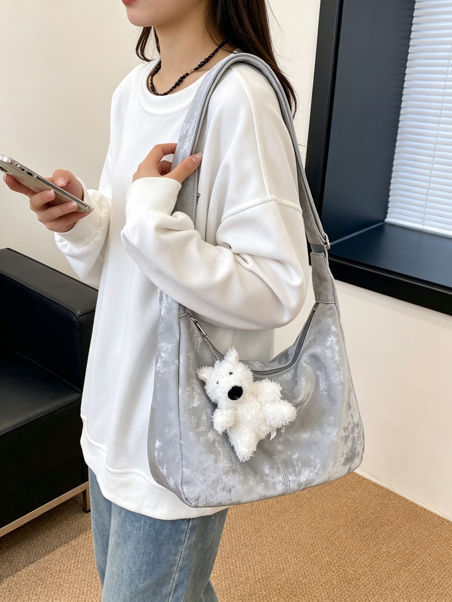 Silver Plain Shoulder Bag