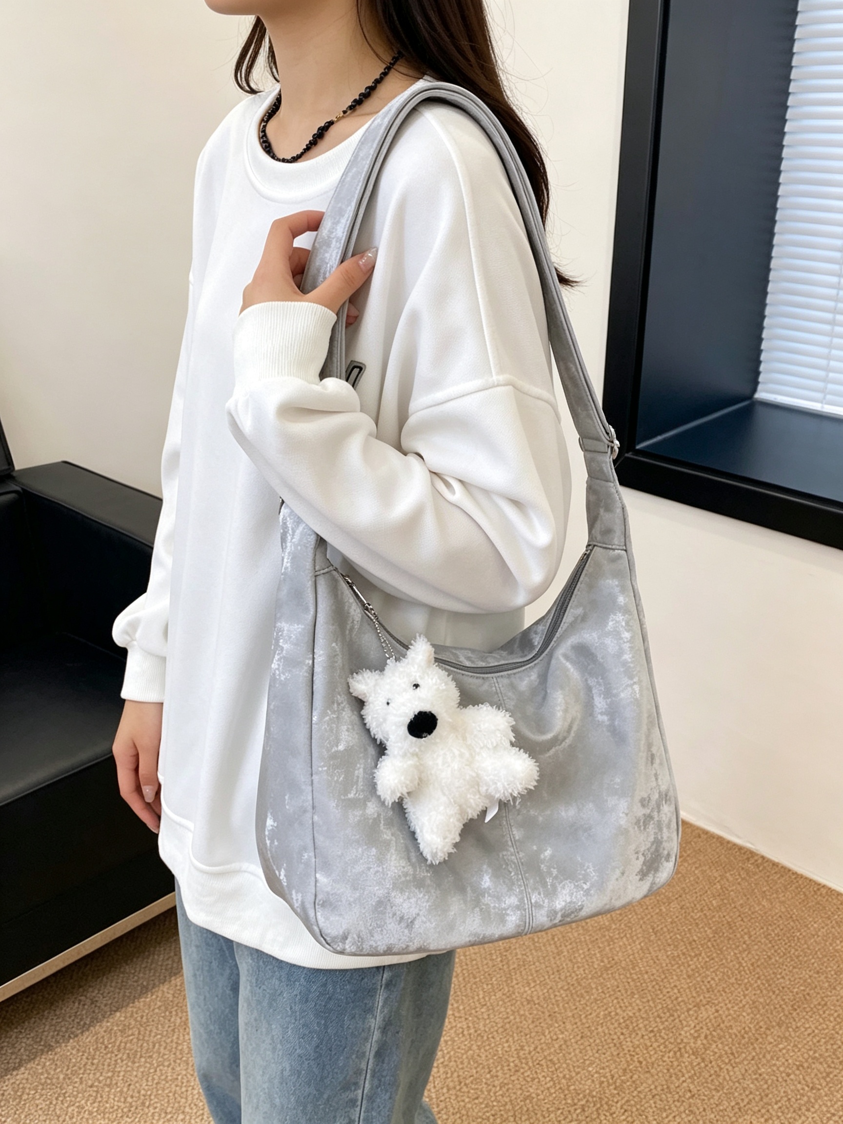 Silver Plain Shoulder Bag