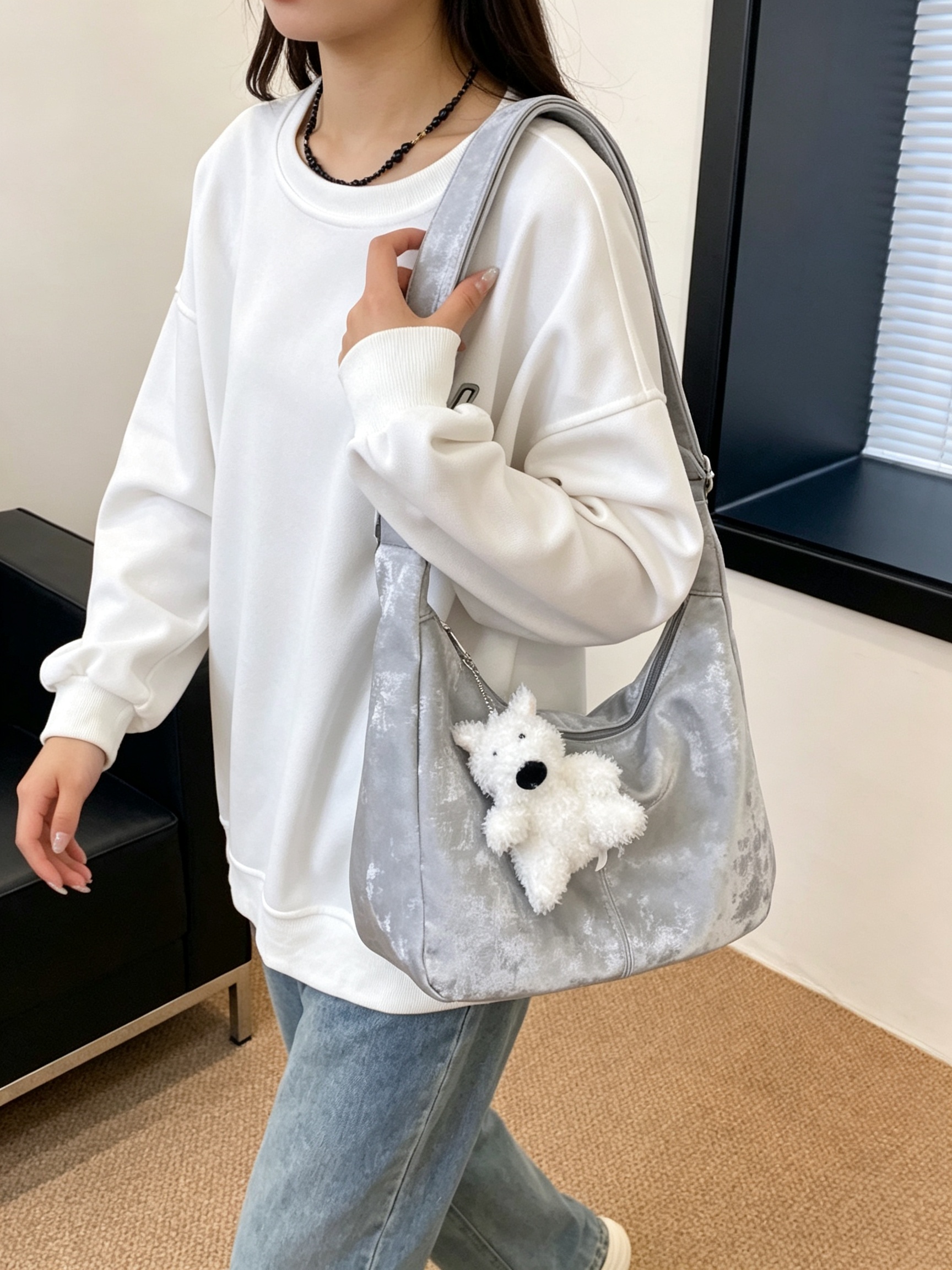 Silver Plain Shoulder Bag