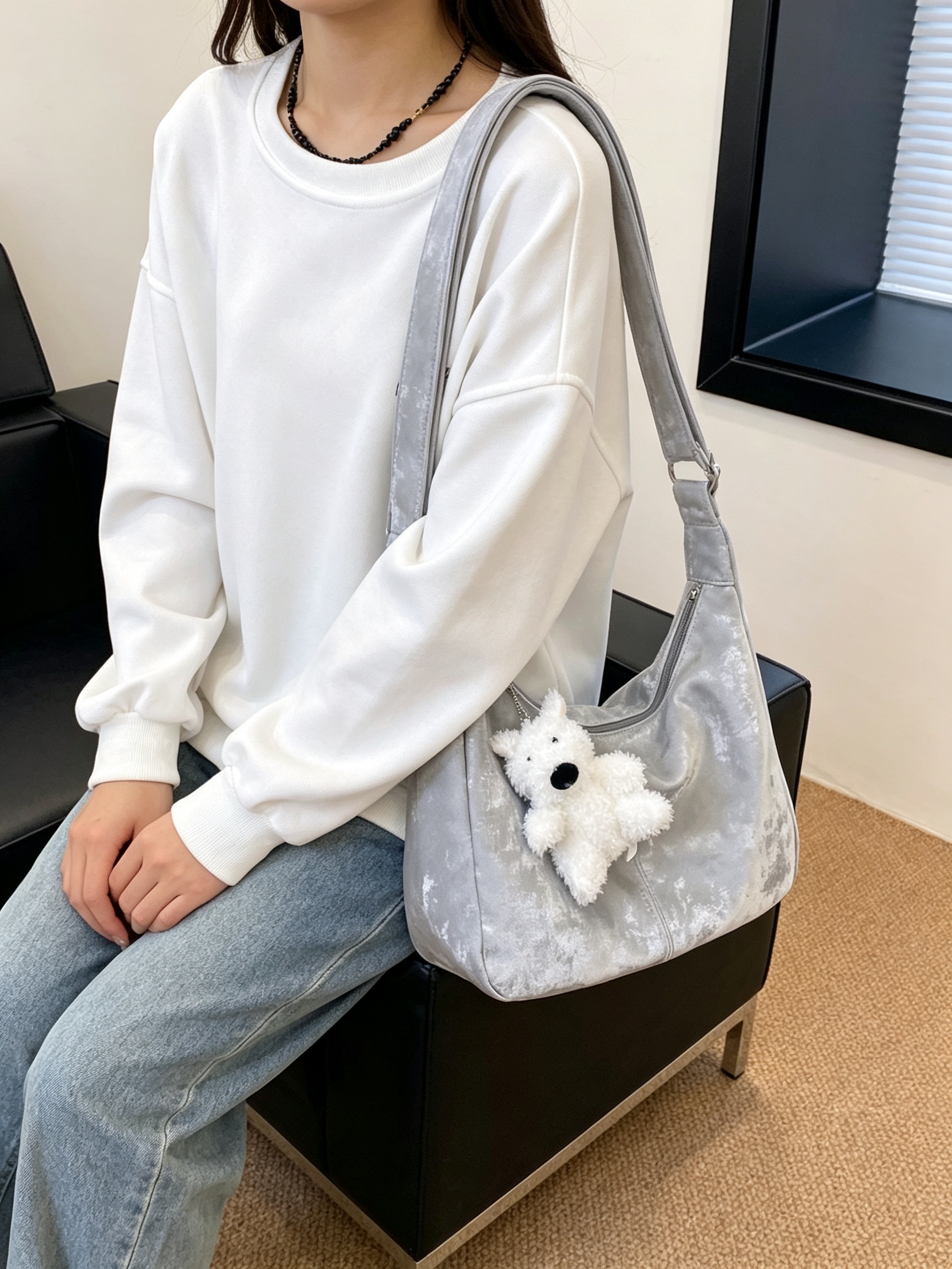 Silver Plain Shoulder Bag
