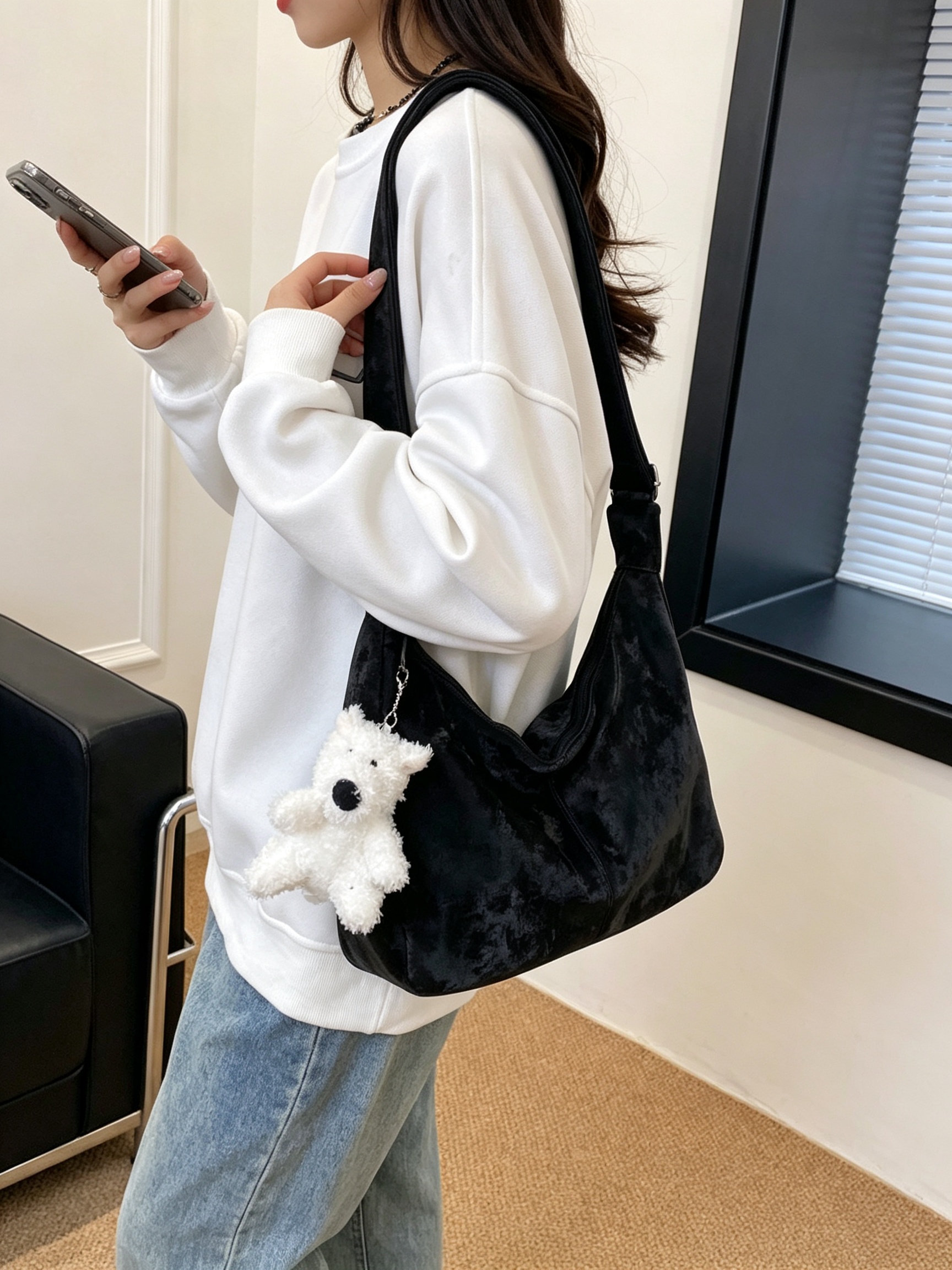 Black Velvet Shoulder Bag 